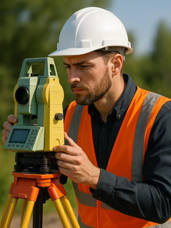 Professional surveyor using precision equipment
